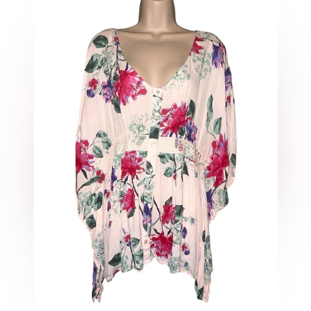 Motherhood Maternity Large Women's Multi Blouse Empire Waist. Pink Button Down